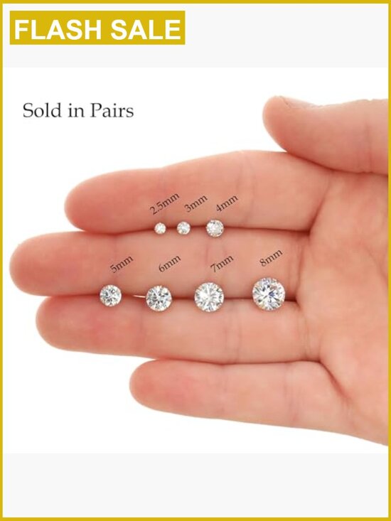 3 PAIR SET! 14K Yellow Gold Solitaire Round CZ Stud Post  14k Yellow Gold Solitaire CZ Stud Earrings - 2.5mm Round with Butterfly Push